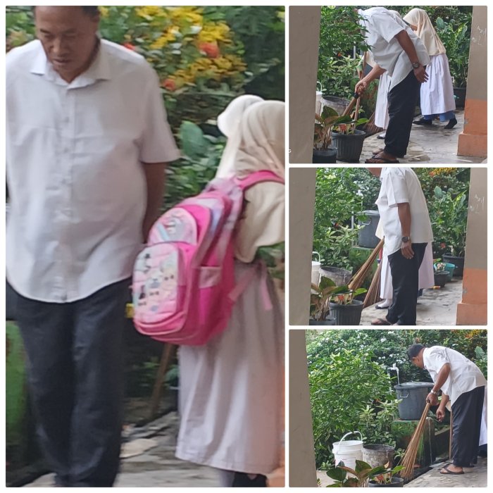 Staf MIN 2 Muaro Jambi Bimbing Siswa Bersihkan Selokan Madrasah